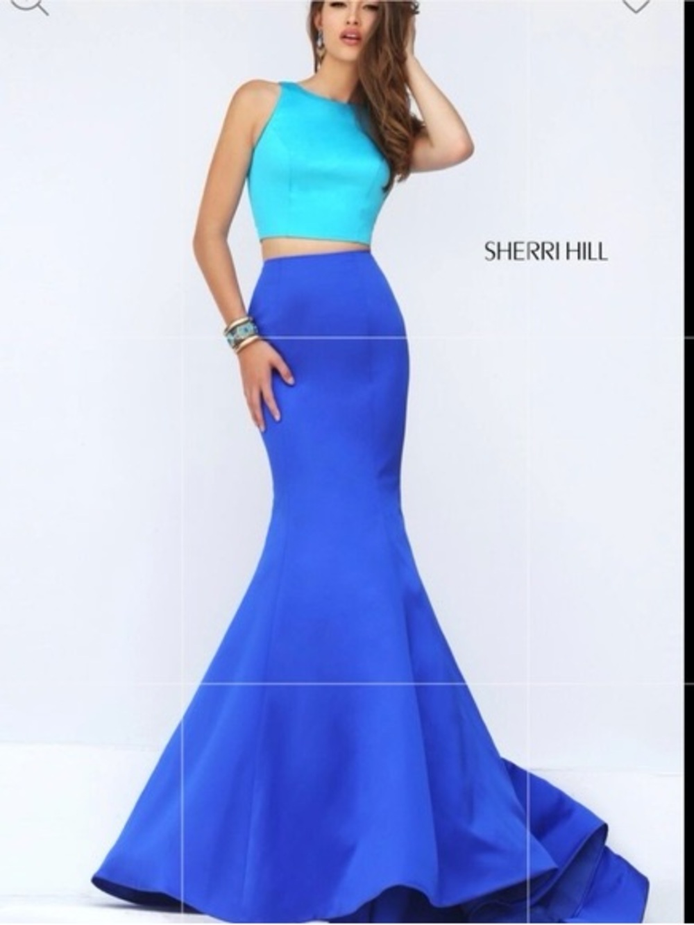 Sherri Hill Teal Crop Top with Royal Blue Mermaid Skirt